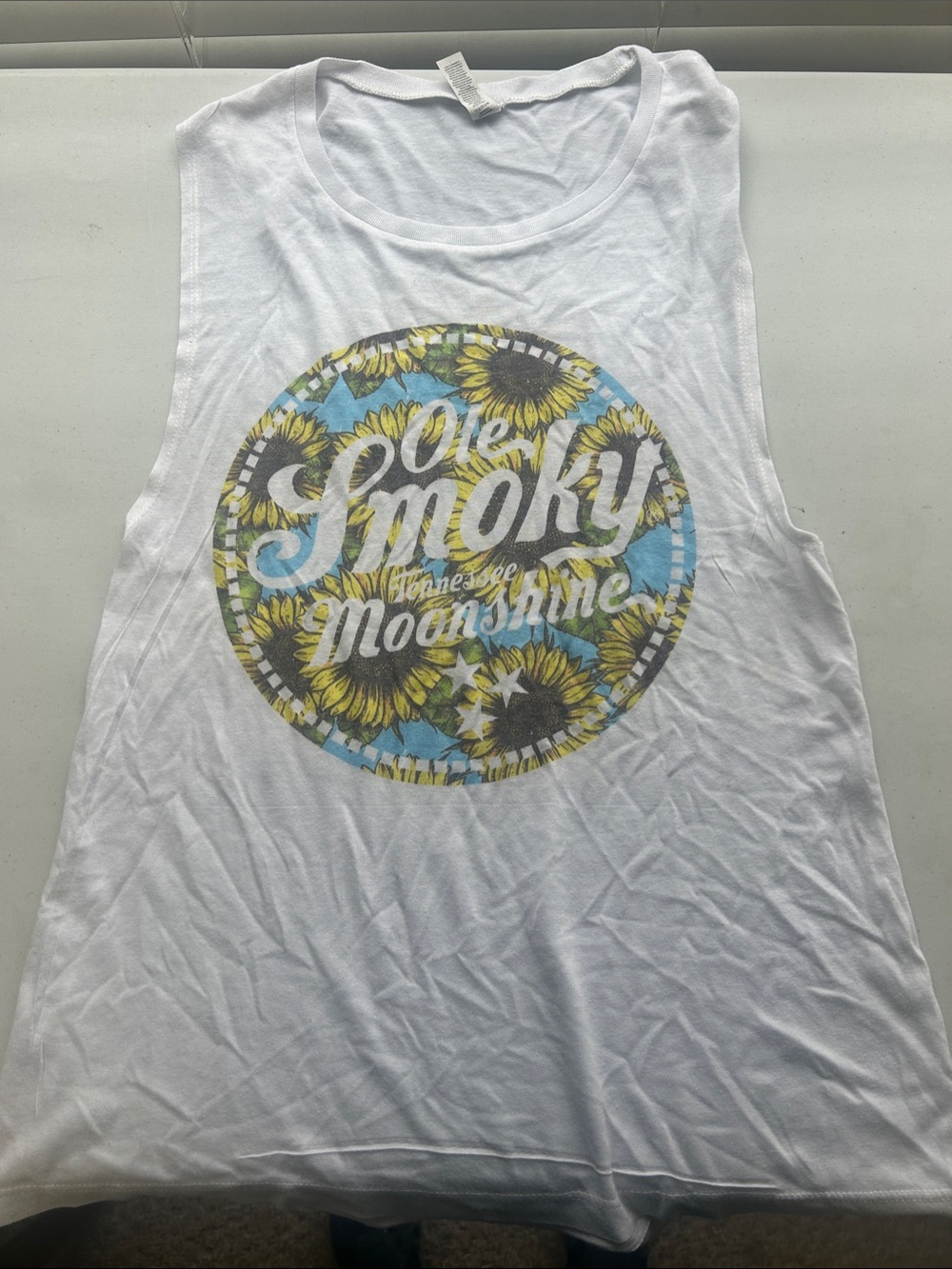 Bella Canvas White Tank Top with Yellow Sunflower Graphic